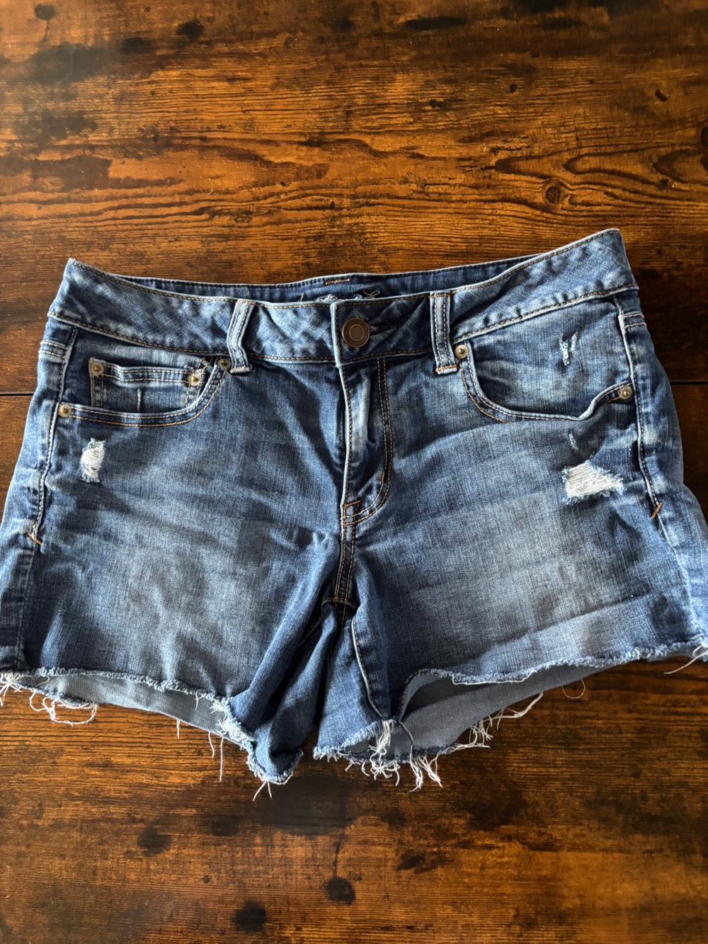 American Eagle Outfitters Medium Blue Distressed Denim Shorts